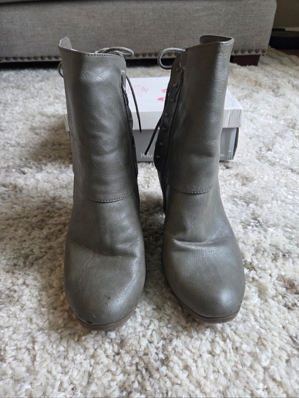Vintage Juicy Couture Aspen Leather Heeled Bootie Grey - Picture 4 of 8